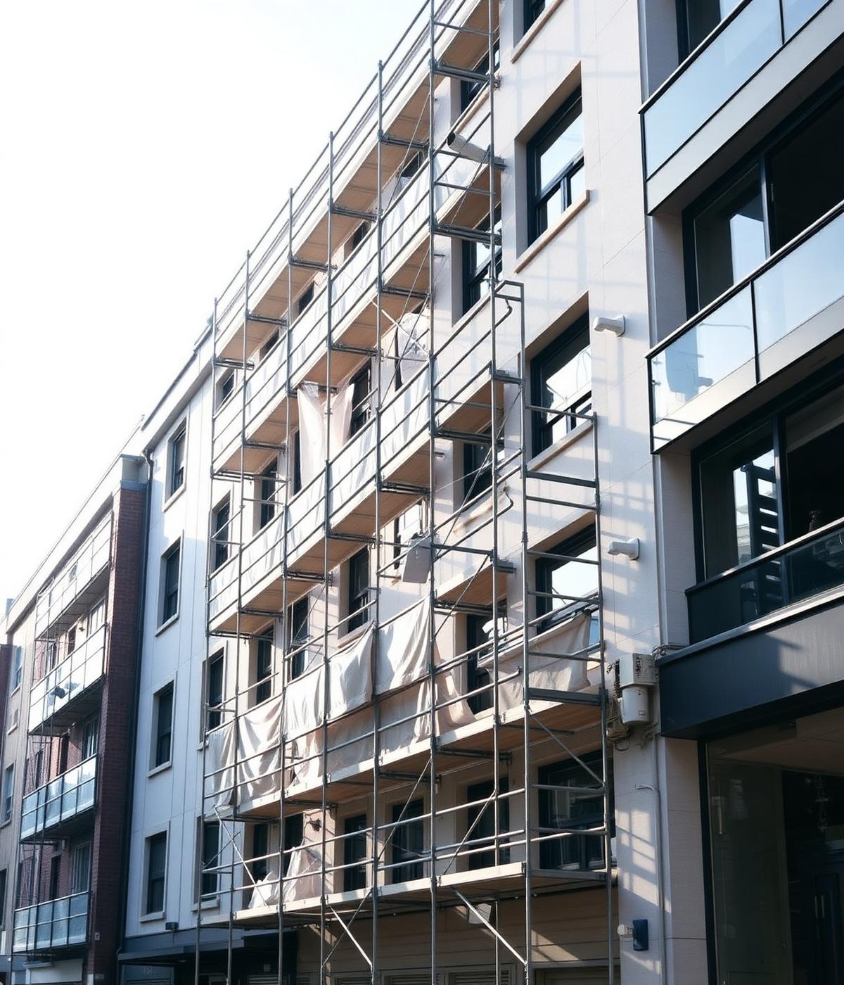 Scaffolded commercial building during refurbishment — placeholder project image